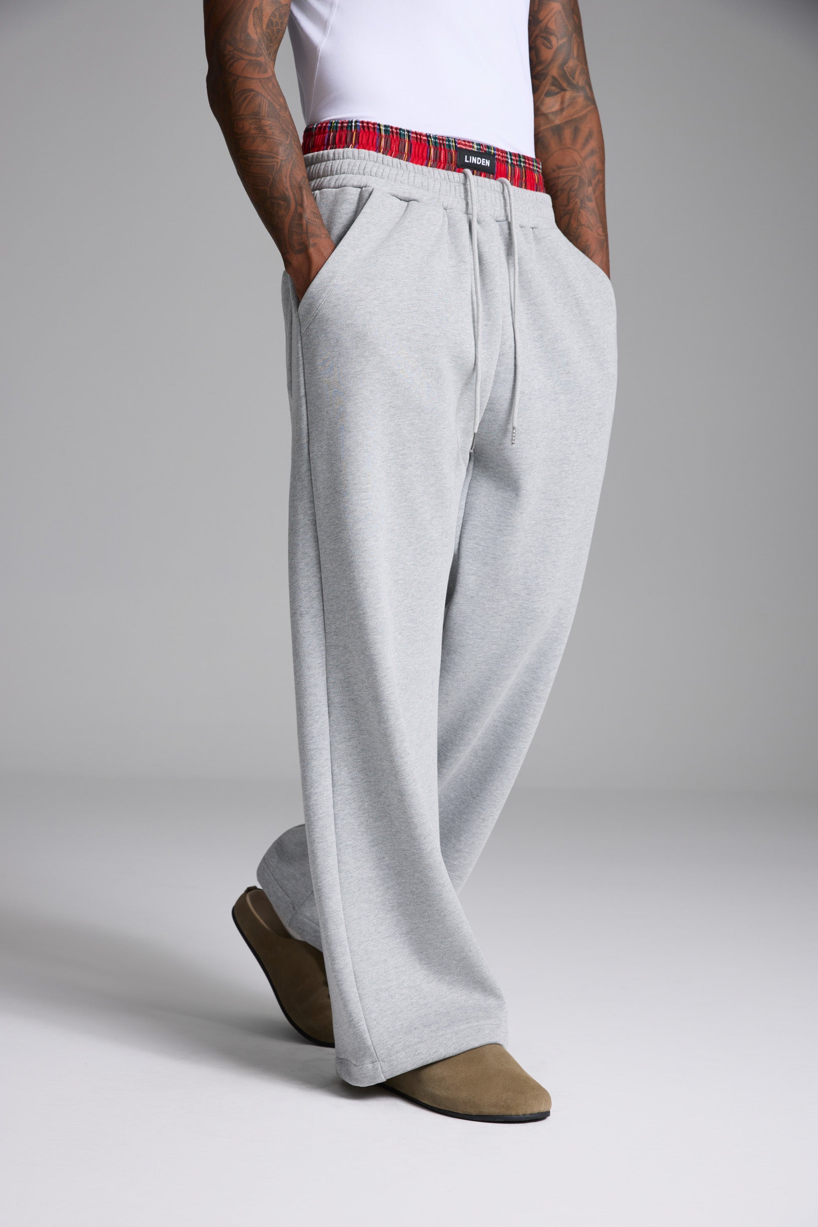 ギンガム ボクサースウェットパンツ グレー