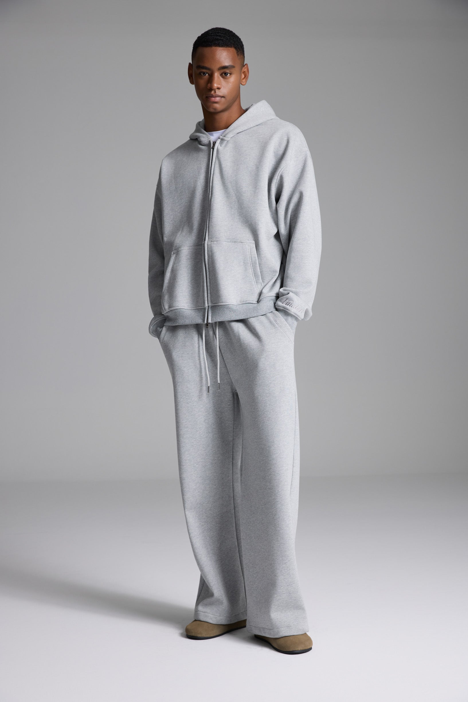 ギンガム ボクサースウェットパンツ グレー